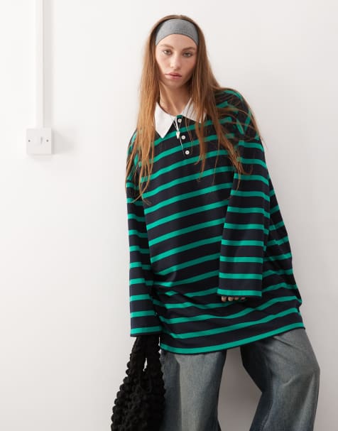 COLLUSION - Robe rayée style polo de rugby - Vert - view 1