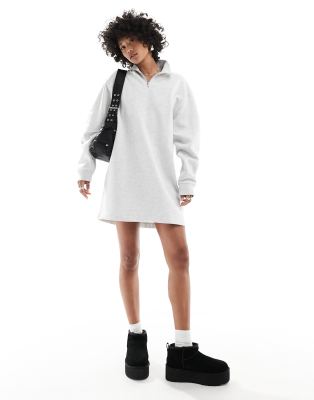 COLLUSION - Robe sweat à col zippé - Gris chiné