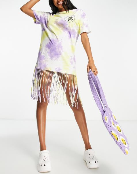COLLUSION - Robe t-shirt effet tie-dye à franges - Violet - view 1