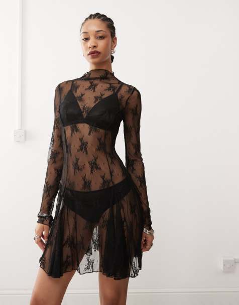 COLLUSION - Robe transparente en dentelle délicate avec surpiqûres - view 1