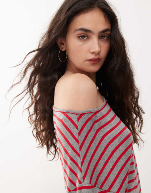 COLLUSION off-the-shoulder stripe top in red