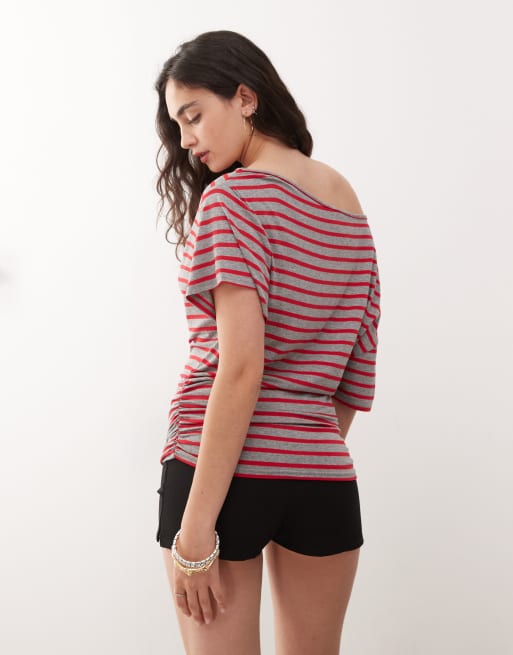 COLLUSION off-the-shoulder stripe top in red