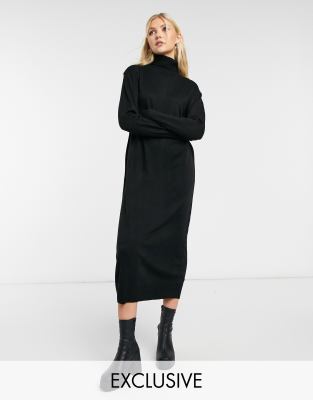 COLLUSION roll neck jumper dress in black - view 1