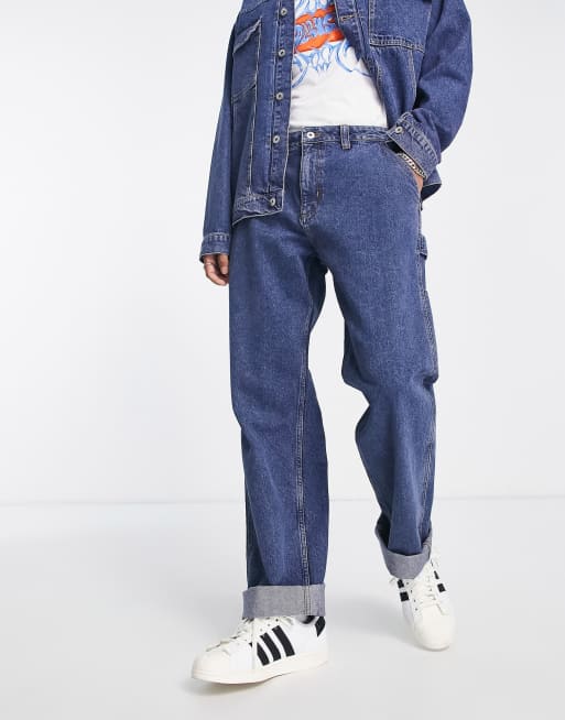 COLLUSION rolled hem utility cargo jeans in vintage blue wash - part of a set