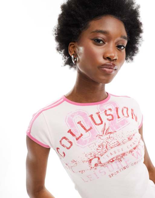 COLLUSION – Rosa, figursydd t-shirt med logga