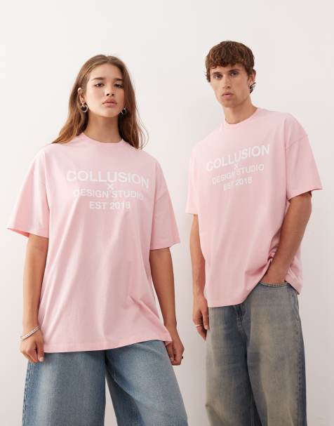 COLLUSION – Rosa t-shirt i unisex-modell med logga - view 1