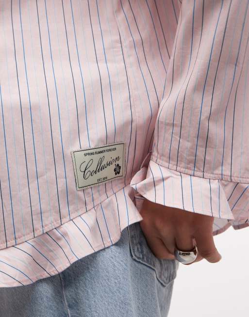 COLLUSION – Rosarandig skjorta i oversized fit med volang, 3 av 4