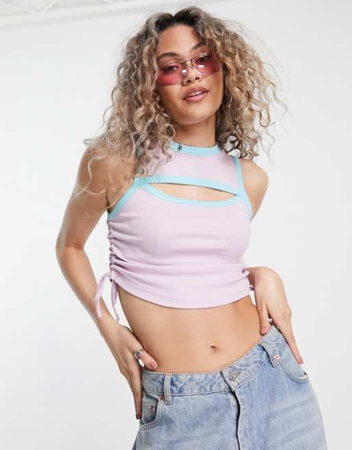 COLLUSION ruche side cut out vest in lilac 