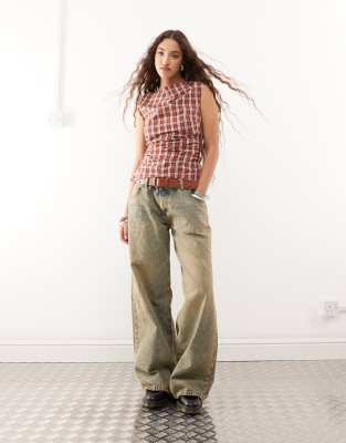 Collusion Ruched Check Top-multi