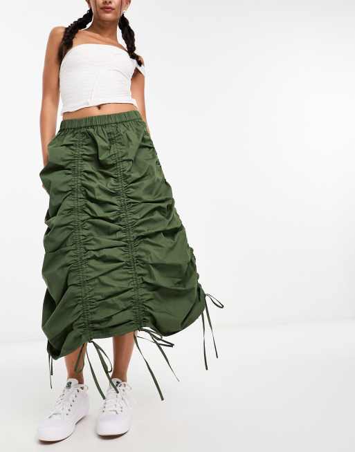 Ruched 2025 khaki skirt