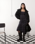 [Collusion] COLLUSION ruched detail cut out midi skirt in multi check (part of a set) 6 Multi check