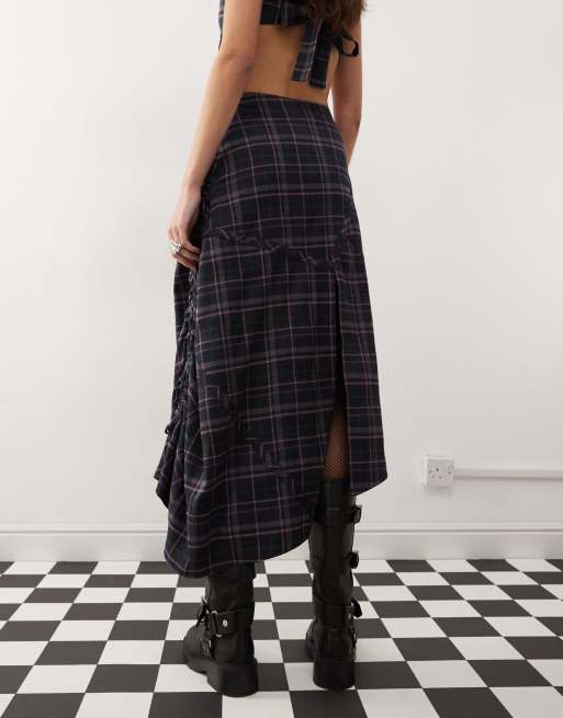 COLLUSION ruched detail cut out midi skirt in multi check (part of a set), 5 of 5