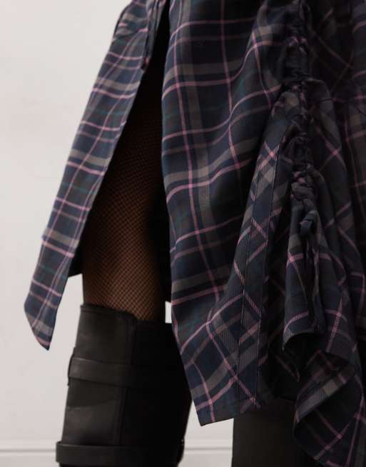 COLLUSION ruched detail cut out midi skirt in multi plaid - part of a set, 3 of 5