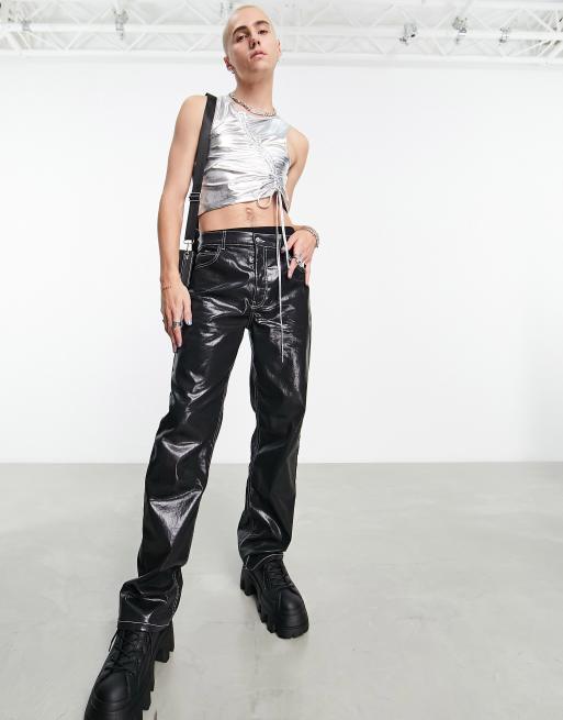 COLLUSION ruched detail singlet in silver metallic, 4 of 4