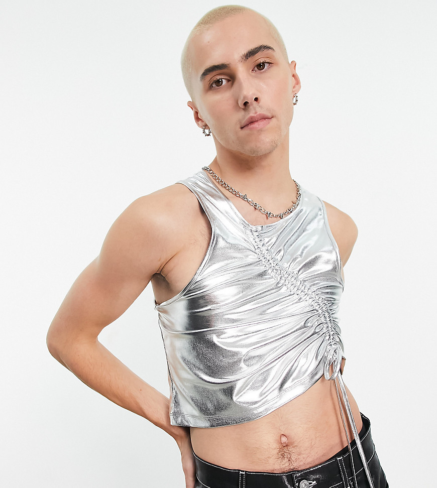 COLLUSION ruched detail vest in silver metallic