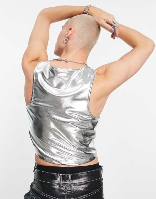 COLLUSION ruched detail vest in silver metallic, 2 of 4