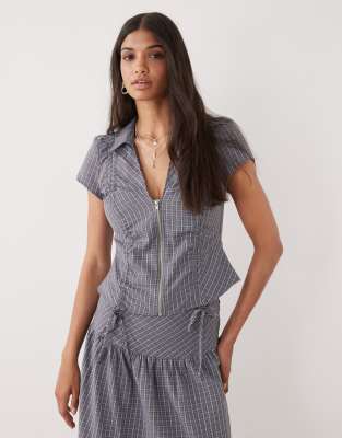 Collusion Ruched Fitted Shirt In Blue