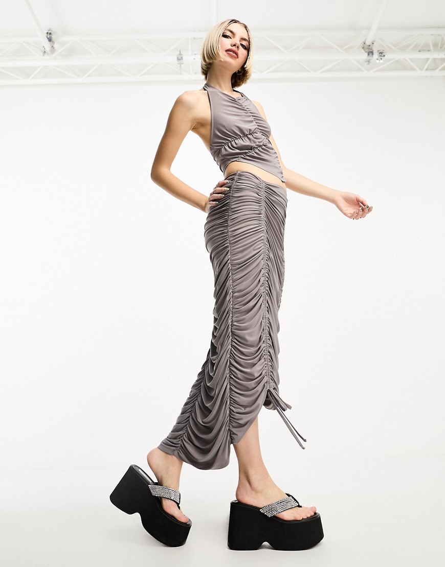 COLLUSION ruched maxi skirt co-ord in grey