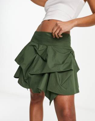 COLLUSION ruched mini skirt in khaki 