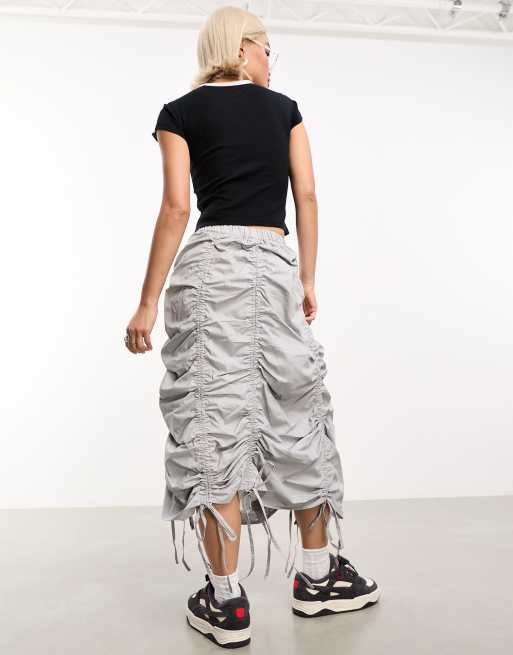 Maxi Parachute Cargo Skirt with Ruched Detailing