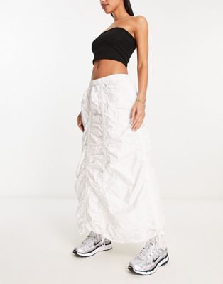 COLLUSION ruched utility  midi skirt in white