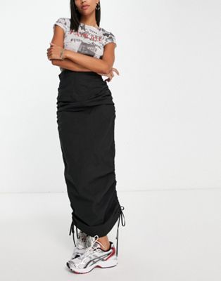 COLLUSION ruched side nylon maxi skirt