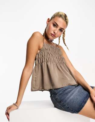 COLLUSION ruched strappy cami in light gray