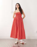 [Collusion] COLLUSION ruched top thin midi dress in red stripe 14 Red stripe