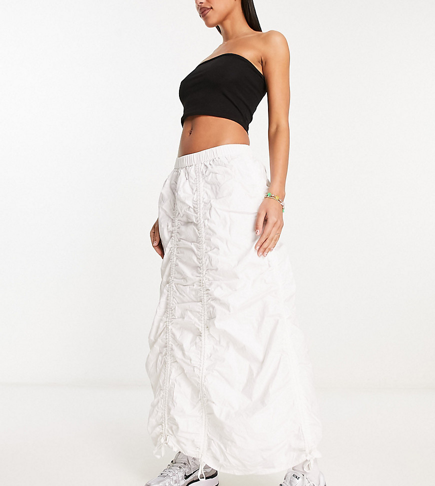 COLLUSION ruched utility midi skirt in white