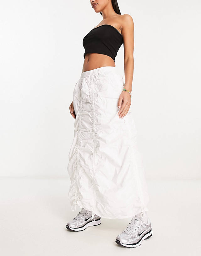 Collusion - ruched utility  midi skirt in white