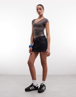 Collusion Ruched V-neck Athletic T-shirt In Brown