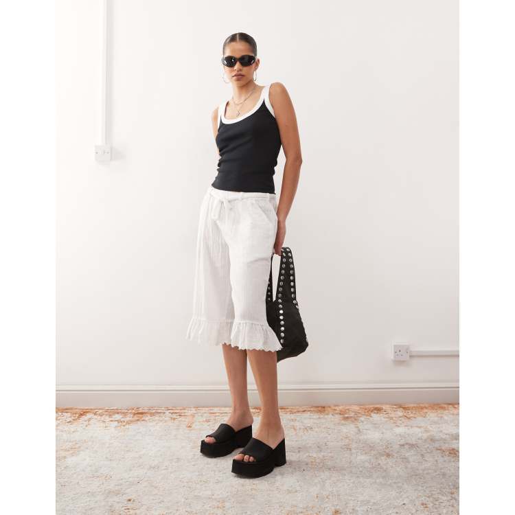COLLUSION ruffle hem cropped pants in white | ASOS