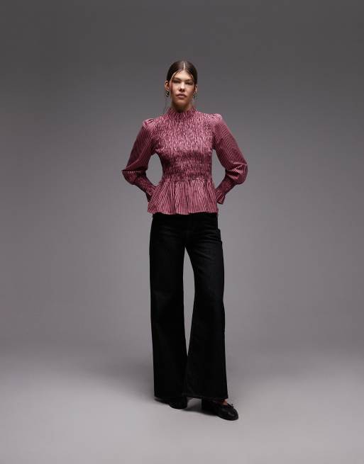 COLLUSION ruffle high neck blouse in pink stripe, 3 of 4