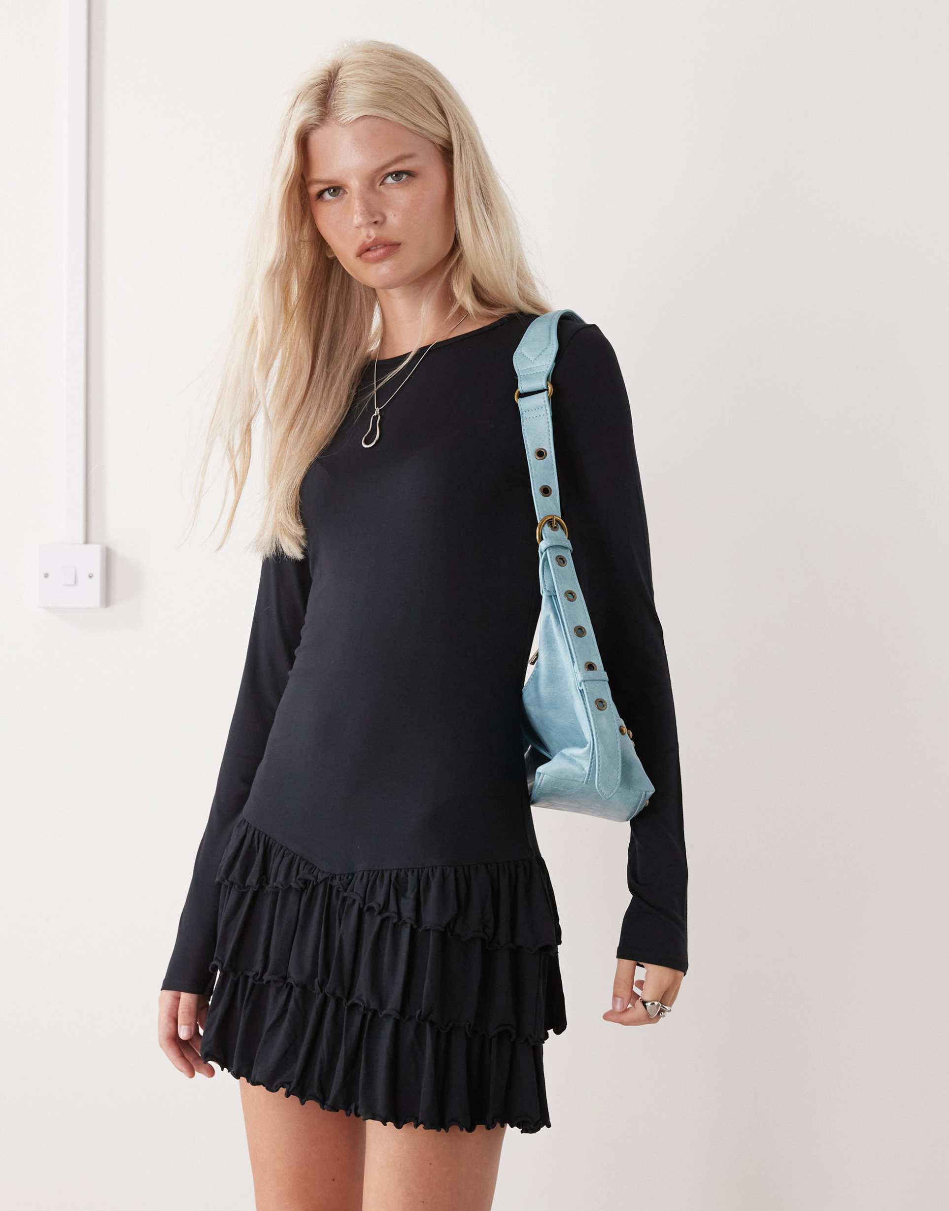 collusion ruffle mini dress with long sleeve