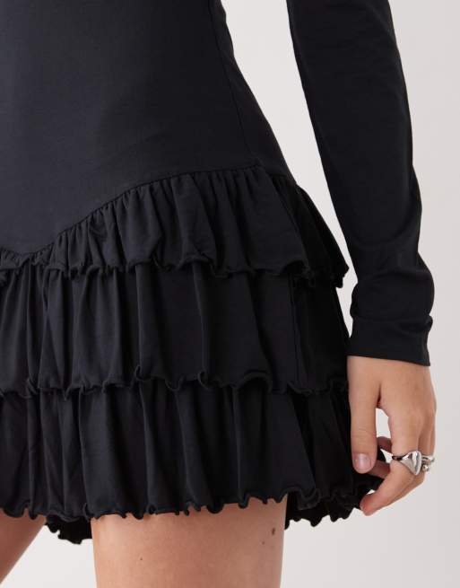 COLLUSION ruffle mini dress with long sleeve, 3 of 4