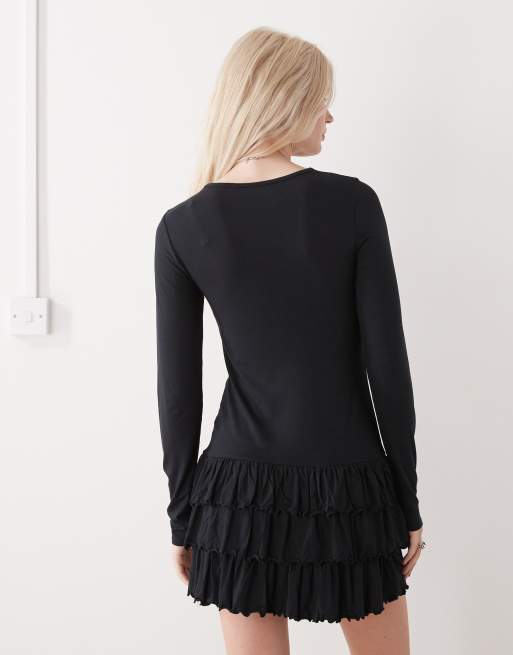 COLLUSION ruffle mini dress with long sleeve