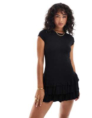 ruffle mini dress-Black