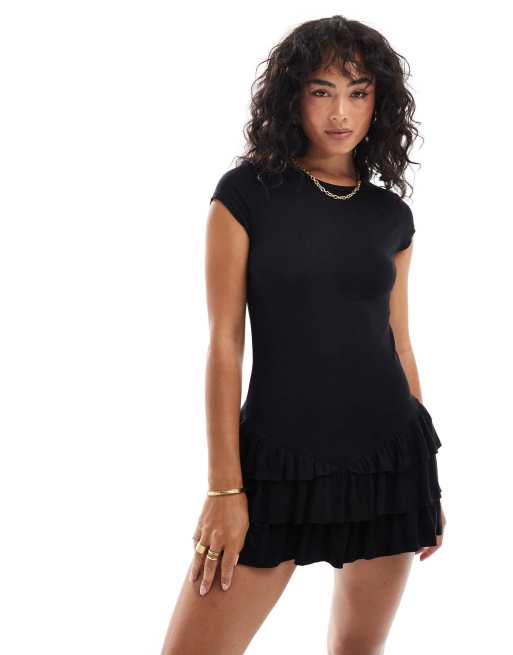 Black short ruffle dress online