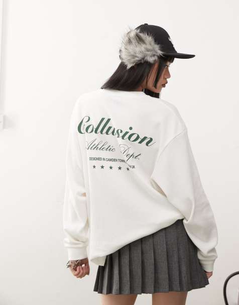COLLUSION - Ruimvallend T-shirt met lange mouwen, wafelstructuur en grafische print in ecru - view 1