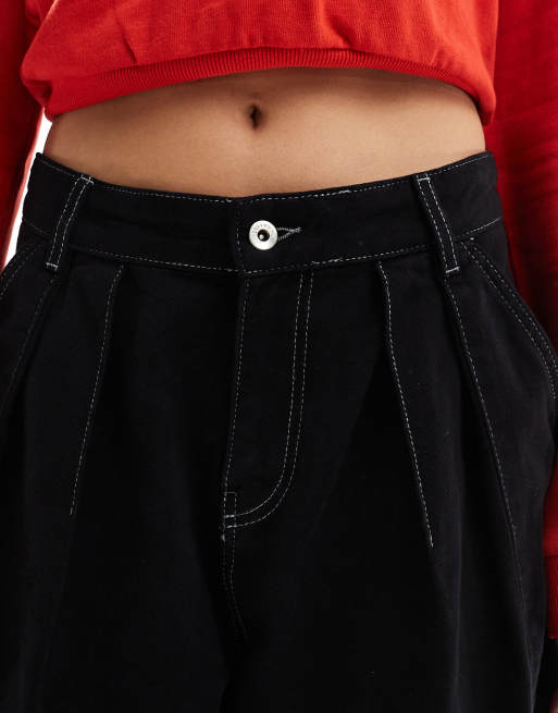 COLLUSION - Ruimvallende parachute jeans met contrasterende stiksels in zwart, 4 van 5