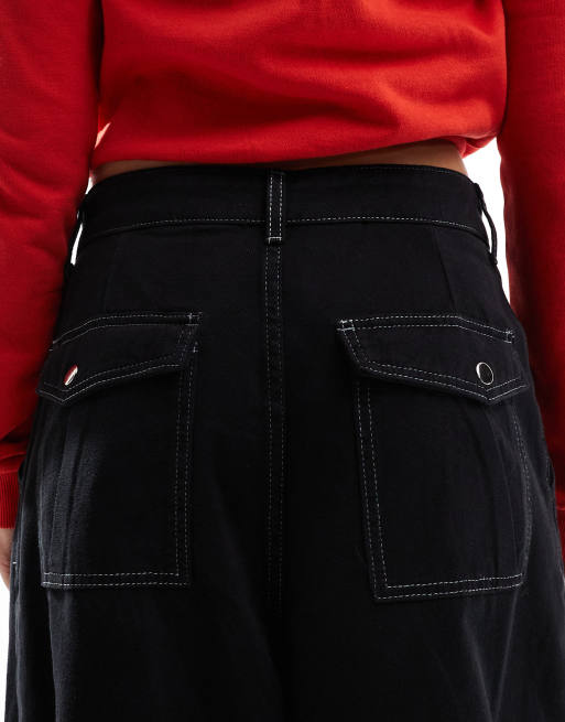 COLLUSION - Ruimvallende parachute jeans met contrasterende stiksels in zwart, 5 van 5