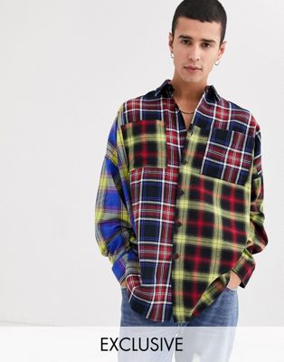 COLLUSION – Rutig skjorta med tvådelad design-Flerfärgad