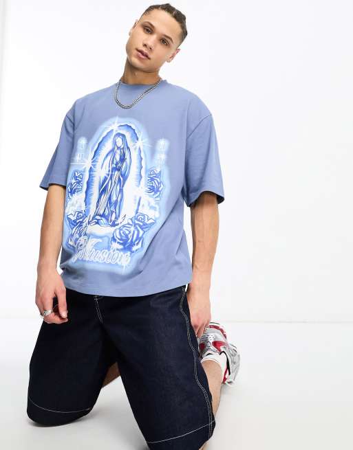 COLLUSION saint print t-shirt in blue | ASOS