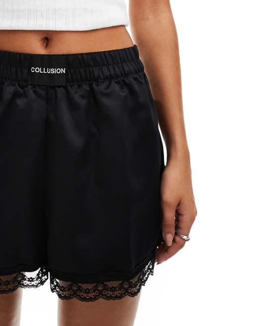 COLLUSION - Satijnen boxershort met kanten zoom in zwart, 5 van 5