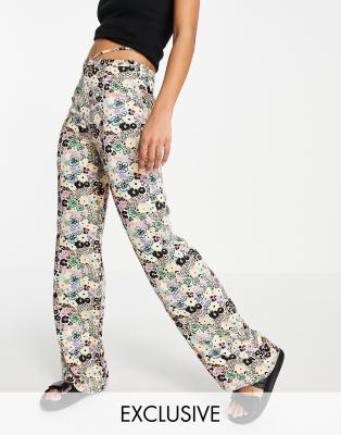 COLLUSION - Satijnen broek met rechte pijpen, gestrikte taille en print,  deel van co-ord set | ASOS