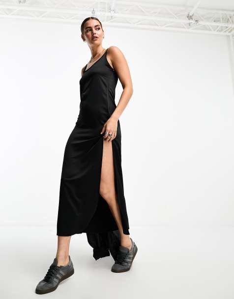 COLLUSION satin mini slip dress in black