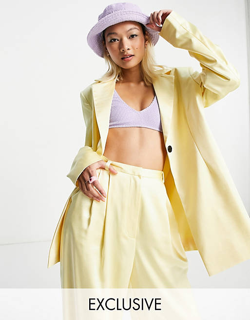 COLLUSION satin blazer with belt in yellow