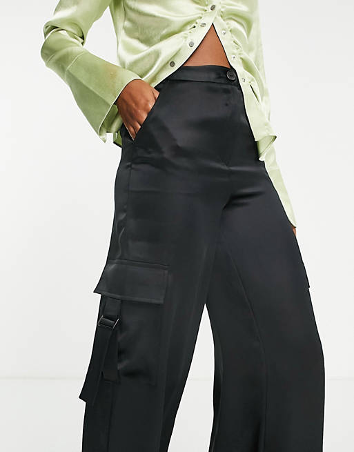 COLLUSION satin cargo pants in black
