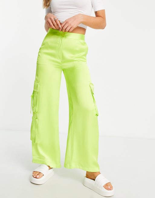 COLLUSION satin cargo pants in lime green