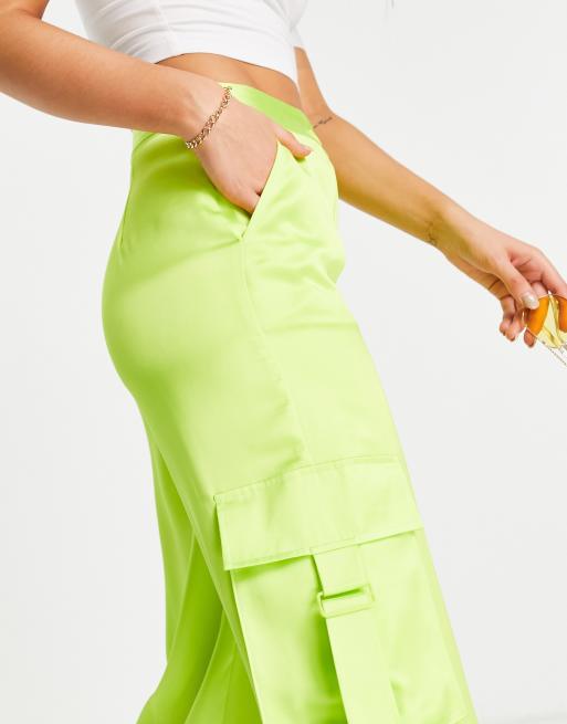 COLLUSION satin cargo pants in lime green